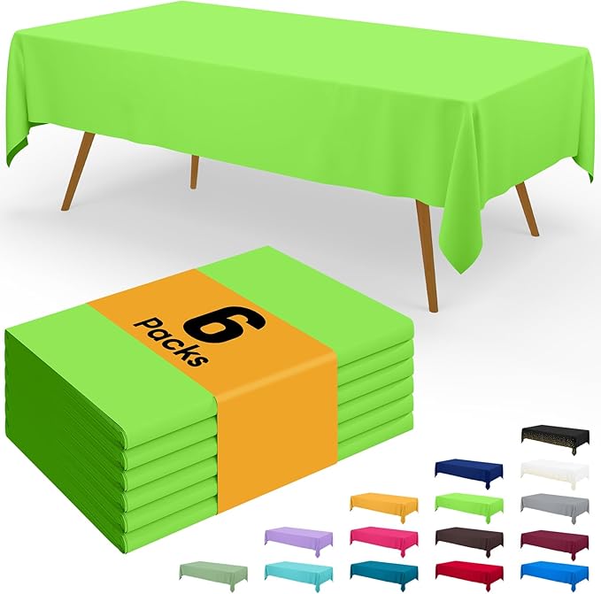 Smiry Disposable Table Cloth - 6 Pack, 54 x 108 Inch Waterproof Rectangle Tablecloths for Parties, Decorative Plastic Table Cover, Leakproof & Sturdy, Lime Green