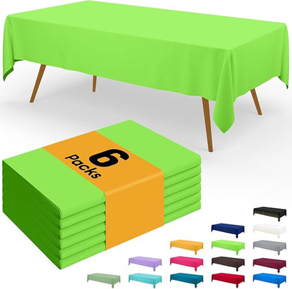 Smiry Disposable Table Cloth - 6 Pack, 54 x 108 Inch Waterproof Rectangle Tablecloths for Parties, Decorative Plastic Table Cover, Leakproof & Sturdy, Lime Green