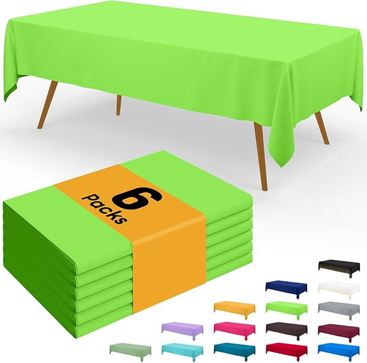 Smiry Disposable Table Cloth - 6 Pack, 54 x 108 Inch Waterproof Rectangle Tablecloths for Parties, Decorative Plastic Table Cover, Leakproof & Sturdy, Lime Green