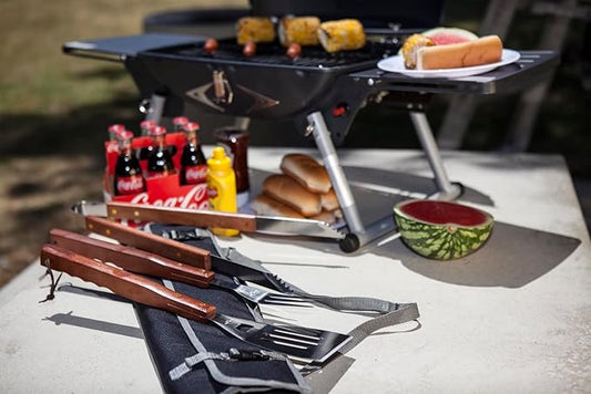 Picnic TIME NFL 3-Piece BBQ Tote & Grill Accessories Set, Outdoor Gril Set with Case, BBQ Spatula, BBQ Fork, and BBQ Tongs, (Black with Gray Accents)