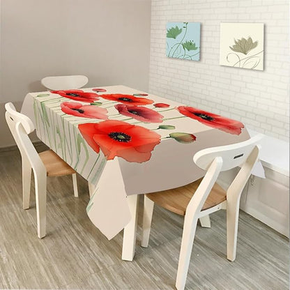 Moslion Tablecloth Red Poppy Rectangle Tablecloth for Picnic Kitchen BBQ 60x104 Inch