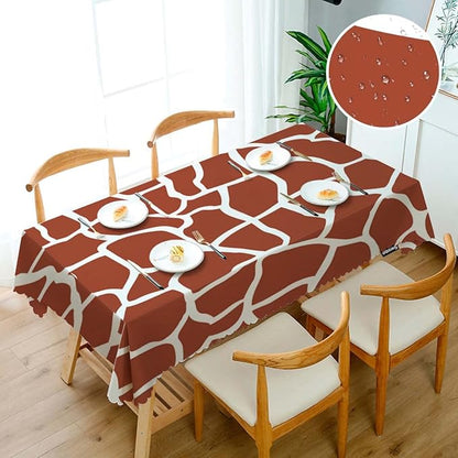 Swono 52x70 Inch Giraffe Tablecloth Brown Animal Skin Giraffe Print Farmhouse Dining Table Cloth Anti-Stain Talking Table Cover for Kitchen Dinning Room Coffee Store