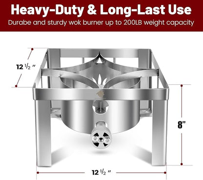Propane Burner 55,000BTU Stainless Steel Single Burner Propane Stove 12.5"(W) x8"(H) All Welded Camping Stove Gas Burner for Outdoor Cooking,Great for Turkey Fry,Crawfish Boil,Homebrewing