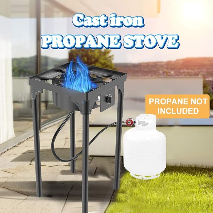 Outdoor & Indoor Portable Propane Stove, Single & Double Burners with Gas Premium Hose, Detachable Legs for Backyard Kitchen, Camping Grill, Hiking Cooking, Outdoor Recreation (DB01-Medium,1 Burner)