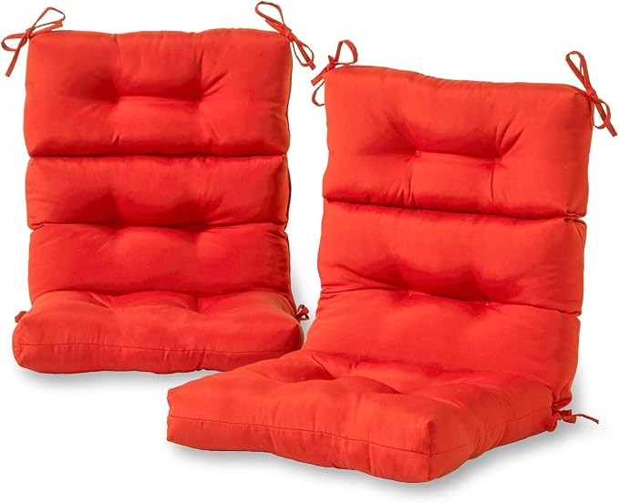 Outdoor Tufted High-Back Chair Cushions, One-Piece Hinged Seat and Back Design, Reversible with 4 Ties, Durable Polyester Fabric, Recycled Fiber Fill - Set of 2, Salsa Red