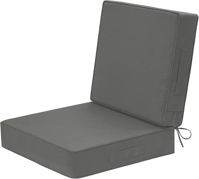 Wellsin Outdoor Deep Seat Patio Cushions, 24 x 24 Waterproof & 3-Year Fade Resistant Outdoor Cushions with Removable Covers,Ties and Handle for Chair, Sofa, Couch, Dark Grey