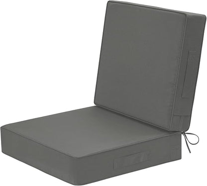 Wellsin Outdoor Deep Seat Patio Cushions, 24 x 24 Waterproof & 3-Year Fade Resistant Outdoor Cushions with Removable Covers,Ties and Handle for Chair, Sofa, Couch, Dark Grey