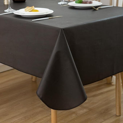 LIBERECOO Vinyl Tablecloth with Flannel Backing, Solid Black, Waterproof, Stain-Resistant, Easy-Clean Table Cover for Dining, Kitchen, and Outdoor Use, 60" x 60" Square