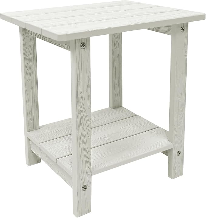 Outdoor Side Table, Weather Resistant Double Small Adirondack Side Table, Outdoor Indoor End Table for Chair, 17" Patio Table for Pool, Deck and Porch, Black (Item2, White)