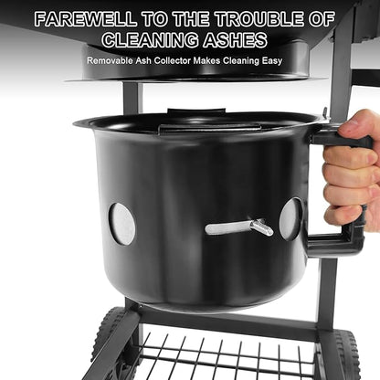 Charcoal Grill with Temperature Gauge - Large Outdoor Barrel Barbecue Grill with Side Table, 565 sq in Cooking Space for 8-12 People, Ideal for Camping and Backyard BBQ
