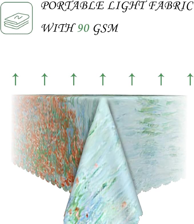 54x108 Inch Oil Painting Rectangle Tablecloth Red Wild Flower Grassland Table Cloth Impressionist Art Washable Durable Table Cover for Dining Garden Atelier BBQ Home Decor