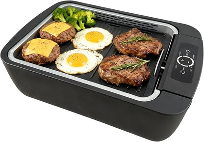 Indoor Smokeless Grill & Griddle 1100W Electric Gill Korean BBQ Low Smoke with Fan 6-Speed Temperature Control Non-Stick ‎Grill Plate with Drain Holes Dishwasher Safe 5-Serving Apartment Dorm