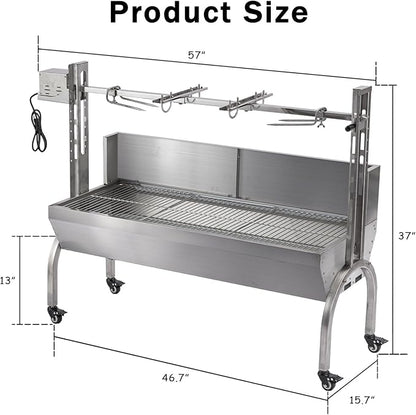 25-Inch Stainless Steel Pig Roaster Rotisserie Grill, Heavy Duty 176 LB Capacity Hog Spit for Outdoor Camping Backyard BBQ Party