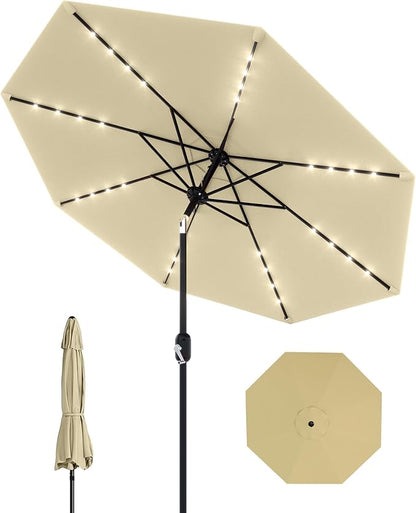 GarveeLife Patio Umbrella with Lights, 8 Ribs Outdoor Market Table Umbrella for Pool, Deck, Backyard (Beige, 9 ft)