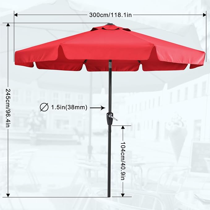 MASTERCANOPY 10ft Patio Umbrella with Valance, Crank & Tilt, Red | 8 Ribs, UV & Fade-Resistant, Waterproof, Vented Top – Ideal for Garden, Deck, Yard, Pool