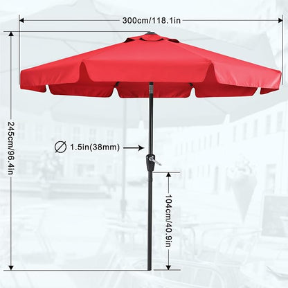MASTERCANOPY 10ft Patio Umbrella with Valance, Crank & Tilt, Red | 8 Ribs, UV & Fade-Resistant, Waterproof, Vented Top – Ideal for Garden, Deck, Yard, Pool