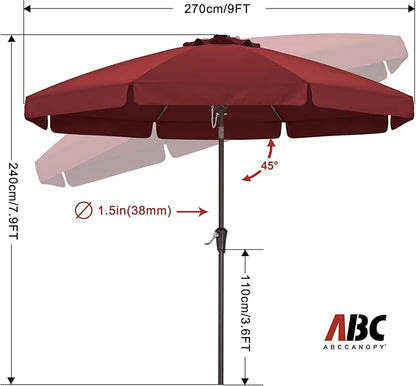 ABCCANOPY 9ft Scalloped Patio Umbrella, Outdoor Table Umbrella with Tilt and Crank, Fiberglass Ribs Deck Umbrella for Patio, Pool, Garden, Picnic (Burgundy)
