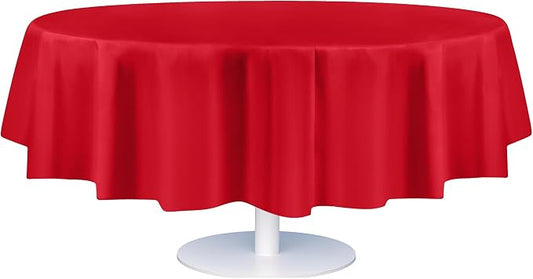 Grandipity 12 Pack Premium Disposable Plastic Tablecloth 84" Inch Decorative Round Table Cover - Red