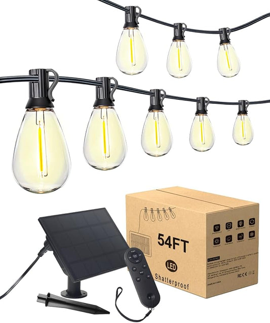 50FT Solar String Lights Outdoor Waterproof, 18LED S11 E12 Bulbs, Remote Control, Dimmable Timer, 3 Modes, Solar Powered Outdoor Patio Lights for Backyard Deck Garden Hanging Use