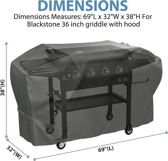Griddle Cover for Blackstone 36" Griddle with Hood & ProSeries | Fits 5482 1868 1845 1923 2151, 600D Heavy Duty Waterproof Flat Top Grill Cover, Black