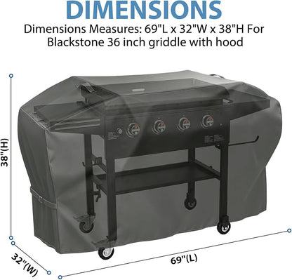 Griddle Cover for Blackstone 36" Griddle with Hood & ProSeries | Fits 5482 1868 1845 1923 2151, 600D Heavy Duty Waterproof Flat Top Grill Cover, Black