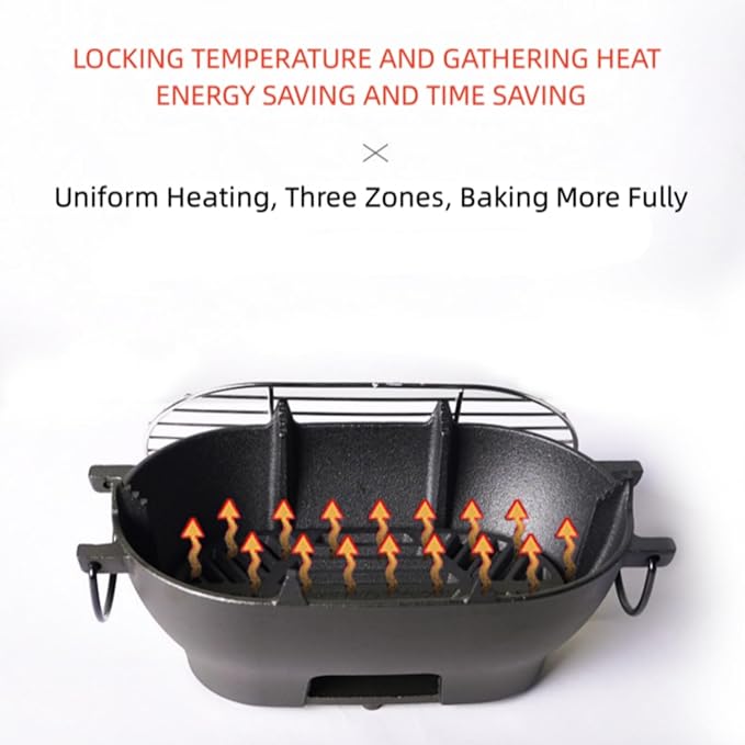 Mini Grill - 12 Inch Portable Cast Iron Outdoor Tabletop Grill - Handled Mini Japanese BBQ Charcoal Stove - Small Durable Camping Cast Iron Grill with Grate Hook