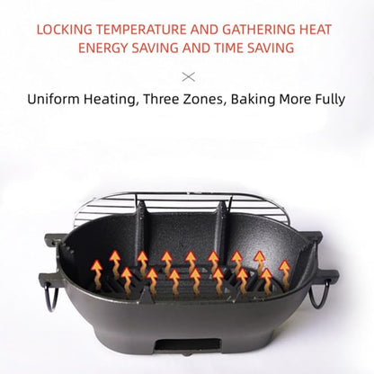 Mini Grill - 12 Inch Portable Cast Iron Outdoor Tabletop Grill - Handled Mini Japanese BBQ Charcoal Stove - Small Durable Camping Cast Iron Grill with Grate Hook