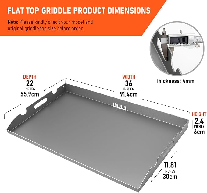 Upgrade Griddle Replacement Top for Blackstone 36 Inch | Flat Top Grill with Rear Grease System, Heavy Duty Steel, Flat Top Griddle Replacement for 1554 1818 1820 1825 2151