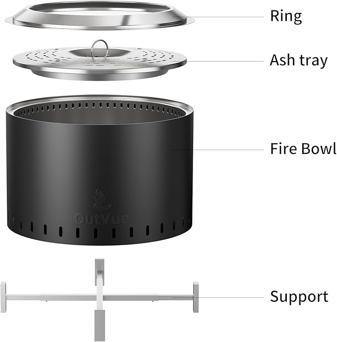 OutVue 22 inch Stainless Steel Smokeless Fire Pit, Outdoor Smokeless Firepit, Wood Burning Fire Pits for Camping, Bonfire, Low Smoke Firepit for Outside (Vertical Hole)