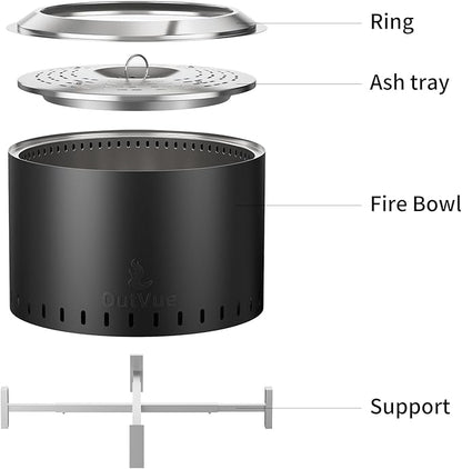 OutVue 22 inch Stainless Steel Smokeless Fire Pit, Outdoor Smokeless Firepit, Wood Burning Fire Pits for Camping, Bonfire, Low Smoke Firepit for Outside (Vertical Hole)