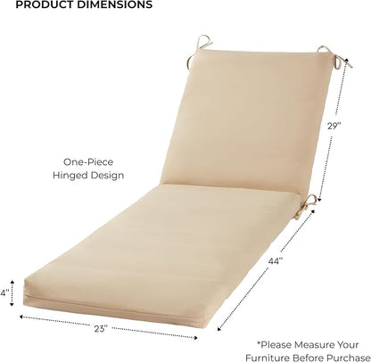 Modern Outdoor Chaise Lounge Cushion with Ties – Durable Polyester Fabric, Channel-Filled Polyfiber Insert, Removable Zippered Cover, Stone