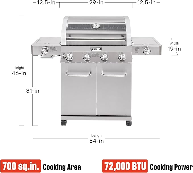 Monument Grills Larger 4-Burner Propane Gas Grills Stainless Steel Cabinet Style with Infrared Side Sear Burners & Side Burners with Smoke Box(2 items)
