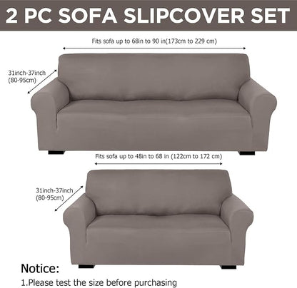 Peryiter 2 Pcs Couch and Loveseat Sofa Covers,Taupe,Milk Silk | Armchair Covers for Living Room, Sofa Cushion Slipcover 2/3 Seater, Furniture Protector, Polyester and Spandex, Washable