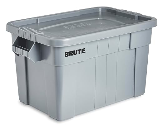 Rubbermaid Commercial Products BRUTE Tote Storage Container with Lid-included, 20-Gallon, Gray, Rugged/Reusable Boxes for Moving/Storing in Garage/Basement/Attic/Jobsite/Truck/Camping (FG9S3100GRAY)
