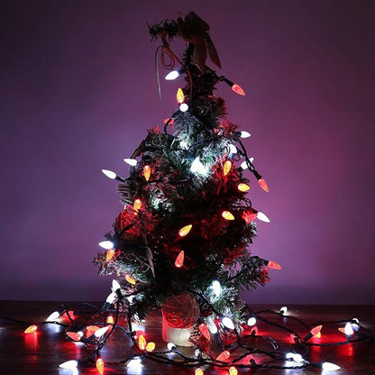 Brizled Red & White C5 Christmas Lights, 33ft 100 LED Christmas Tree Lights, Connectable 120V UL Certified Faceted Xmas Light Outdoor Indoor Xmas Lighting for Christmas Tree Party Roof Decoration