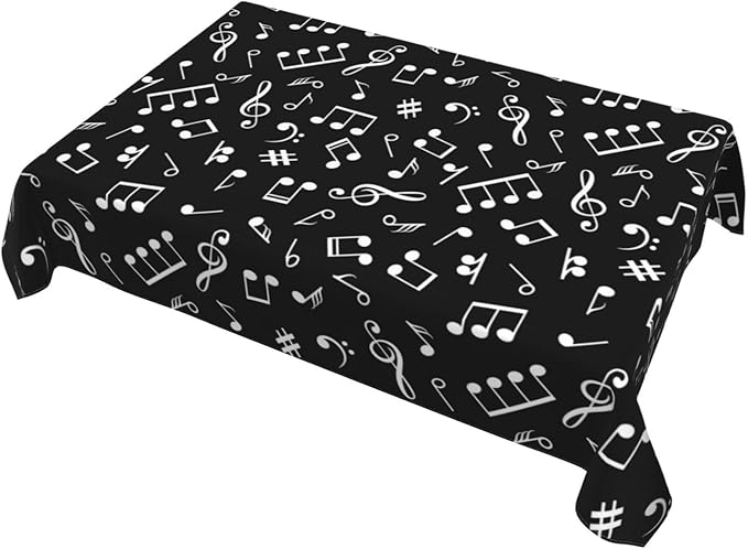 Music Notes Tablecloth Washable Rectangle 54"x72" Kitchen Dinner Picnic Parties Birthday Table Cloth Home Decoration for All Seasons Musicial Table Cover, Black