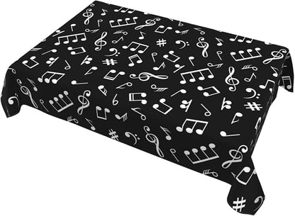 Music Notes Tablecloth Washable Rectangle 54"x72" Kitchen Dinner Picnic Parties Birthday Table Cloth Home Decoration for All Seasons Musicial Table Cover, Black