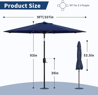 Garvee 9FT Patio Umbrella - Outdoor Table Umbrella with Crank Lift & Push Button Tilt - Market Umbrella 8 Sturdy Ribs UV Protection for Pool, Deck, Yard, Garden, Navy Blue