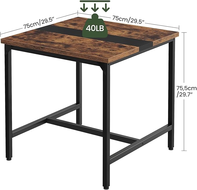 CHOEZON Square Kitchen Dining Table, 29.5'' Dining Table, Small Dining Tables, Writing Desk, Coffee Tables, for Restaurant, Living Room, Apartment, Rustic Brown and Black TCZ02BF