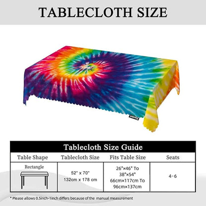 Swono Tablecloth Tie Dye, Abstract Rainbow Swirl Tie Dye Table Cloth for Kitchen Dining Tabletop Decoration Parties Weddings, 52 X 70 Inch Rectangle Tablecloth