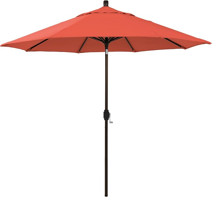California Umbrella 12-Year-Non-Fading, 9Ft Premium Sunbrella Patio Umbrella, Hand-Crank, Button-Tilt, Bronze Frame, Melon Fabric