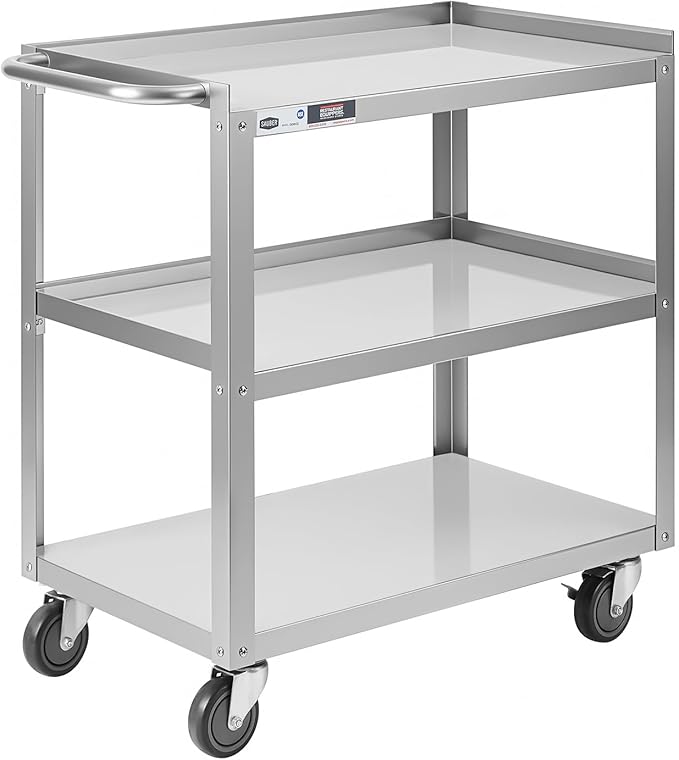 Hally Stainless Steel Utility Cart 3 Tier NSF Rolling Carts 31" Lx19 Wx34 H | Commercial Heavy Duty Metal Mobile Food Cart, with Handle and Wheels, for Kitchen, Restaurant, Hospital, Laboratory and Home