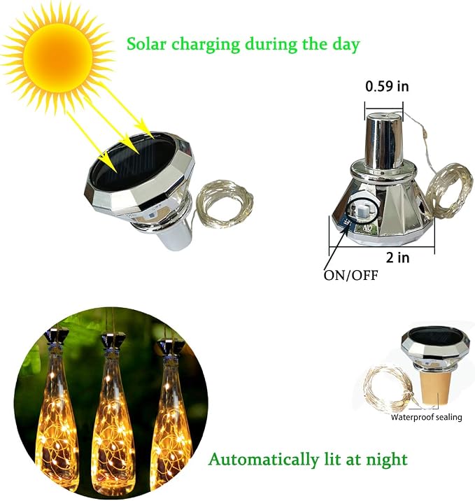 Bottle Lights Solar Wine Bottle Lights 10 Packs 20LED Outdoor Waterproof Fairy Light Strings for Recycling Wine Bottle Decoration