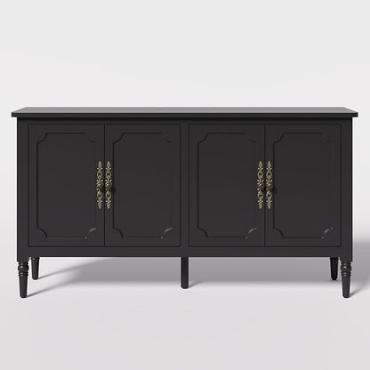 RoyalCraft Sideboard Buffet Cabinet with Storage, 59" Mid Century Modern Credenza with 4 Doors, Coffee Bar Wine Bar Storage Cabinet with Artistic Carved Handle for Living Room, Dining Room, Black