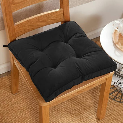 Tiita 18x18 Inch Cushions Chair Pads with Ties, Square Seat Floor Pillows Pad for Outdoor Kitchen Dining Chairs with Ties Set of 2, Black