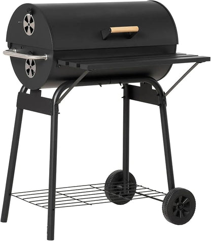 Portable Charcoal Grill for Outdoor Cooking, BBQ Smoker Grill Combo with Adjustable Charcoal Pan, Side Table, Thermometer & Wheels, Easy Clean Ashtray, Outdoor Grills & Smokers for Camping and Backya