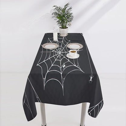 Spider Web Tablecloth, Scary Horror Spider Ghost Black Water Resistant Wipeable Table Cover for Picnic Party Holiday Kitchen Dinner Table 55"x55"