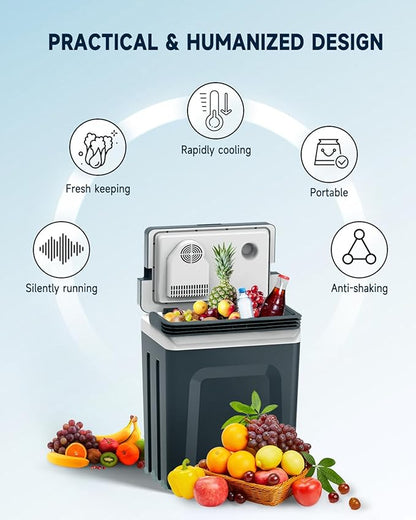 SubSun Electric Cooler & Warmer with Handle 32 Quart (30L), Portable Thermoelectric Fridge, 12V Car Refrigerator, 12V/24V DC 110～240 V AC for Outdoor Camping Travel Home Use, Grey
