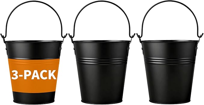 3-Pack Black Grease Bucket for Pellet Grill Smokers Heavy Duty Galvanized Steel Drip Catcher, Rust-Proof 5.6" Diameter, Easy Clean BBQ Accessory