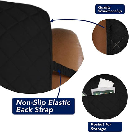 PureFit Reversible Quilted Oversized Recliner Sofa Cover, Water Resistant Furniture Protector, Washable Couch Cover with Elastic Straps for Kids, Pets (Large, Black/Black) | Black/Black, Water Resistant Couch Protector, Washable Pet Couch Cover with No...